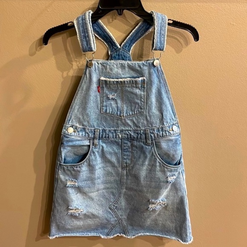LEVI’S youth girls denim jean Skirtall distressed 5 pocket light blue denim 12